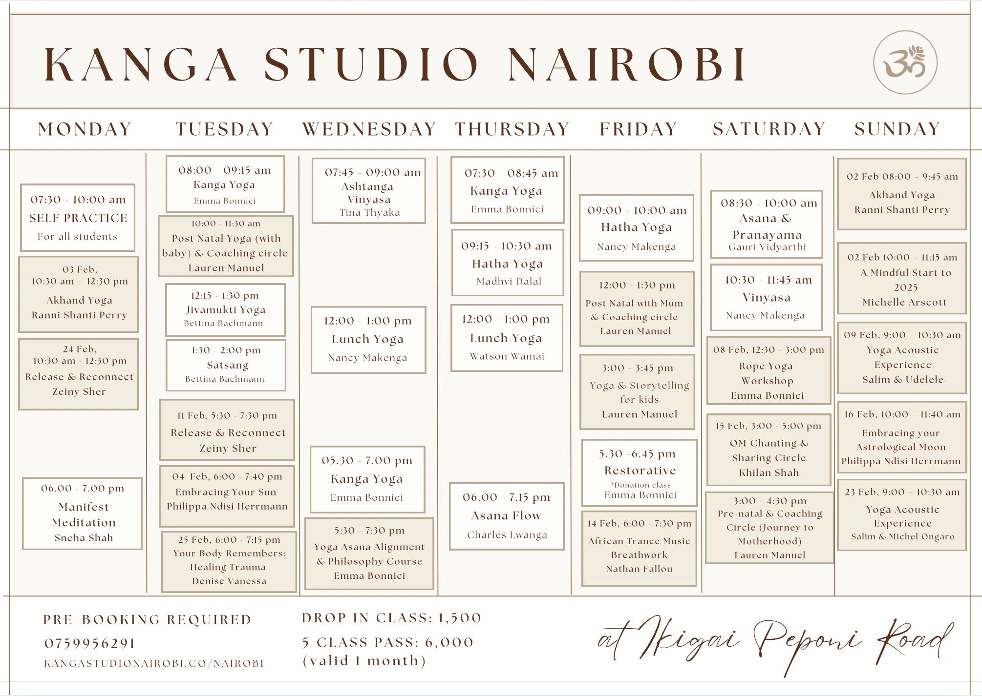 Kanga studio Timetable